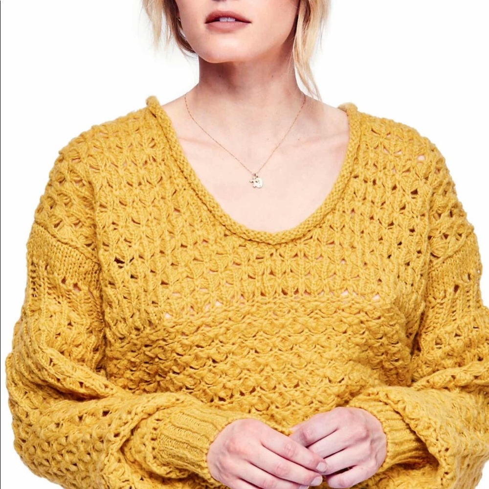 Free people crashing waves pullover mustard yellow